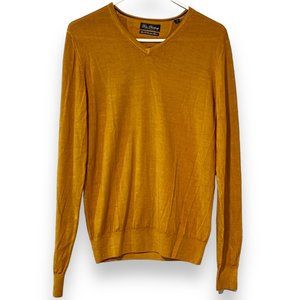 Tom Rusborg Copenhagen Yellow V Neck Sweater Mens Large Slim Fit Merino Wool